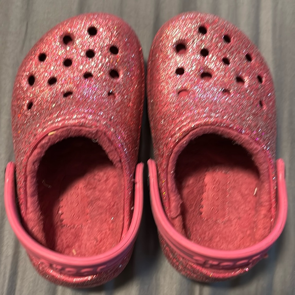 Toddler pink Glitter fleece lined crocs